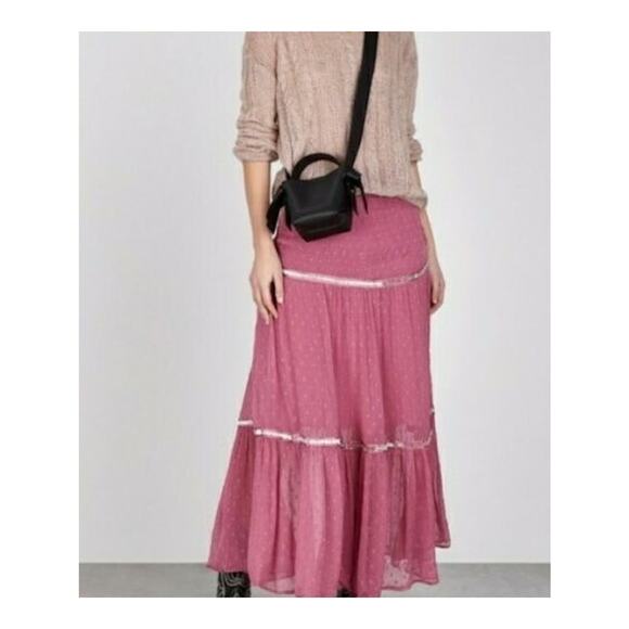 NWT Free People Ella Tiered Midi Skirt in Sugar Plum - Size 8 - Picture 2 of 10